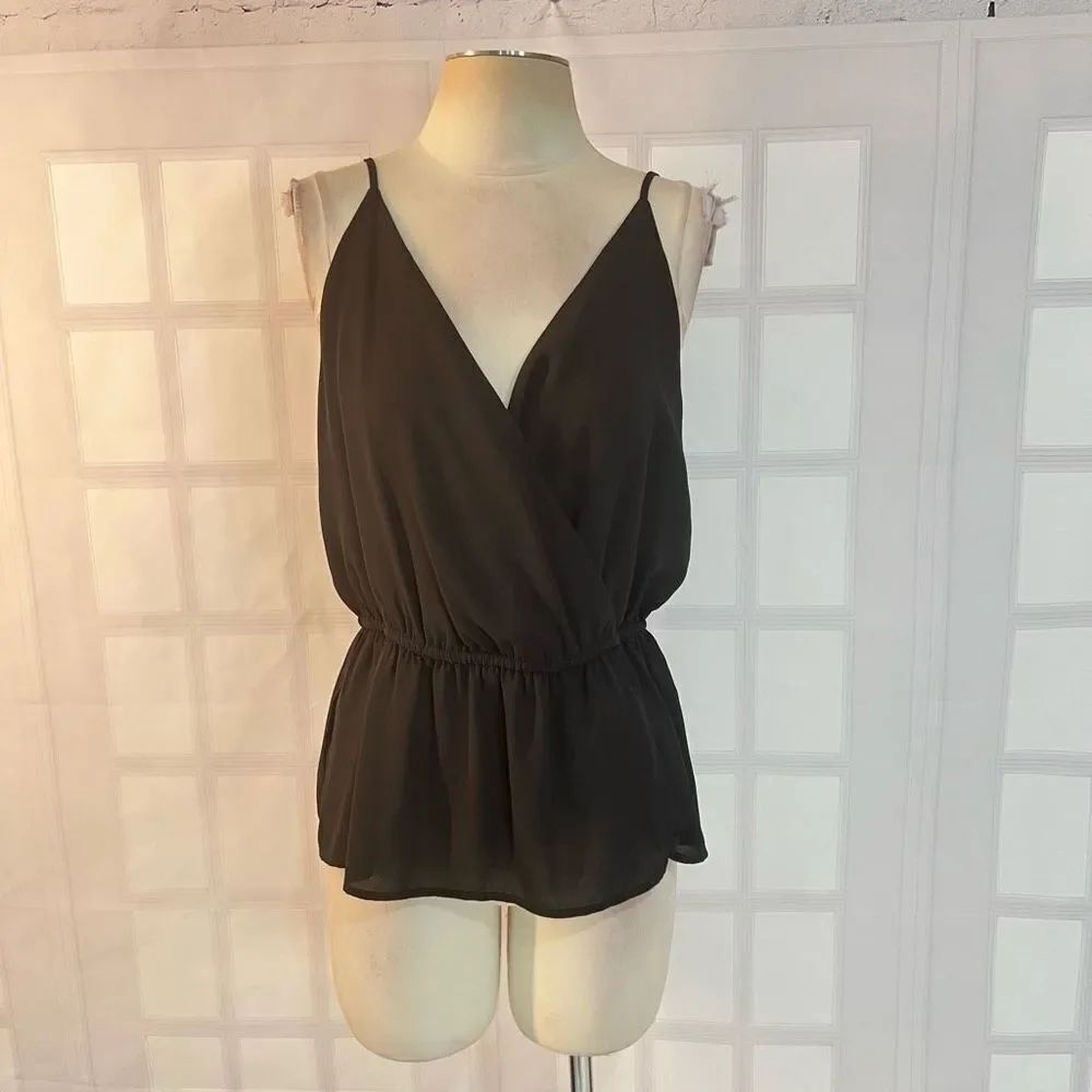 Veronica M black surplice peplum tank blouse size small